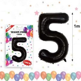 Balon din folie metalizata, 100 cm, negru, cifra 5 1