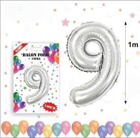 Balon din folie metalizata, 100 cm, argintiu, cifra 9 1