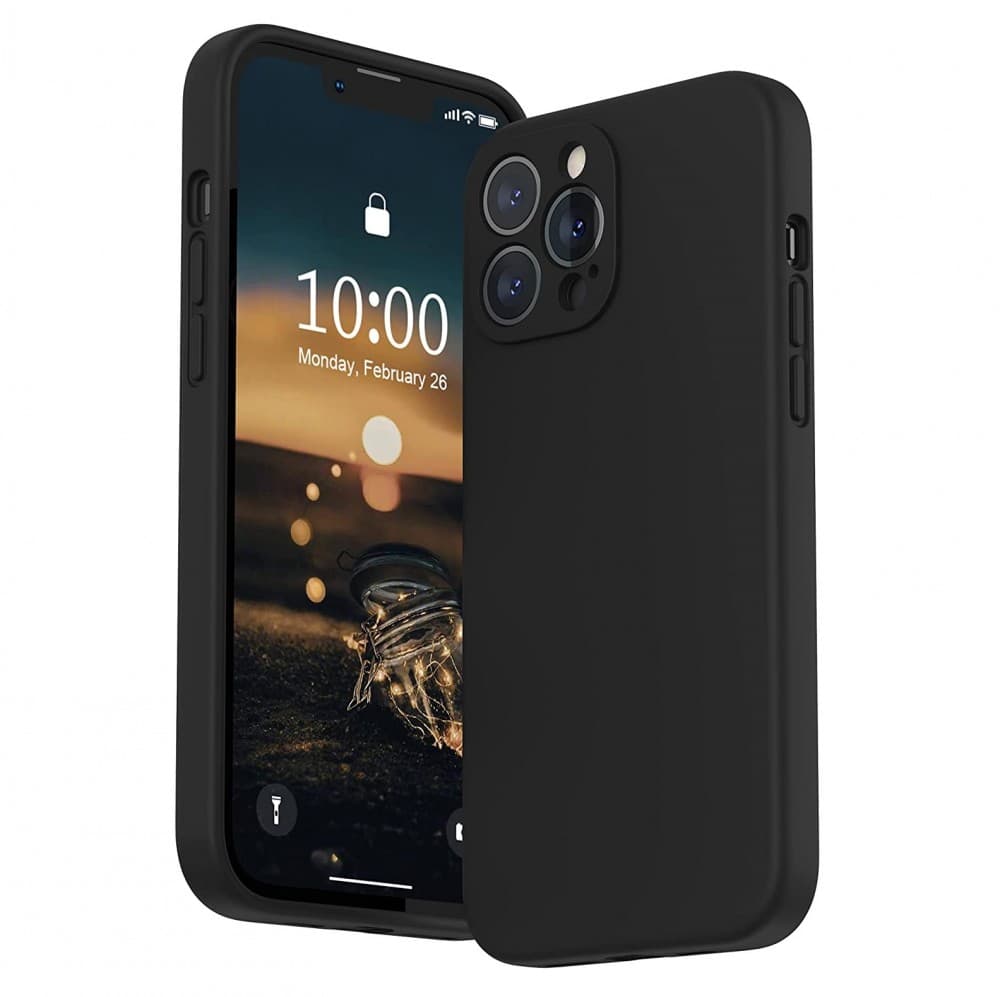 Husa Apple iPhone 13 Pro Max, Luxury Silicone, catifea in interior, protectie camere, negru 1