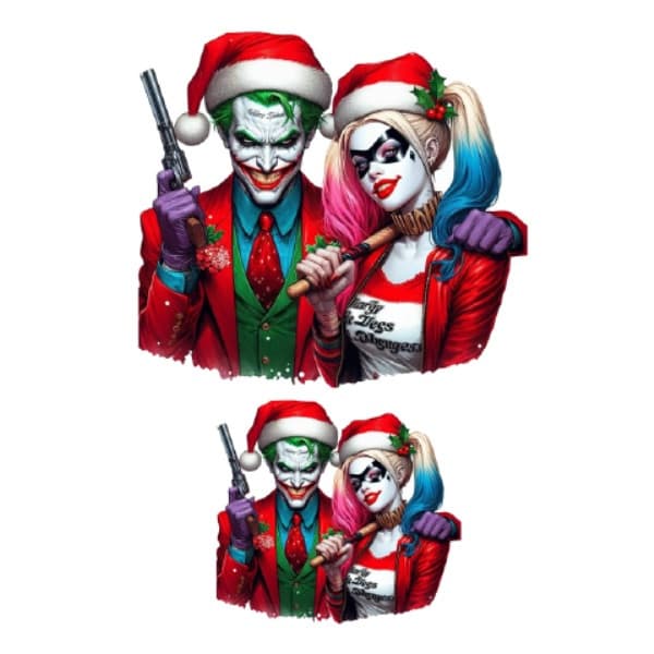Stickere cu Joker and Harley Quinn, Christmas Edition, Vinyl / PP autoadeziva Glossy, 2 bucati 1
