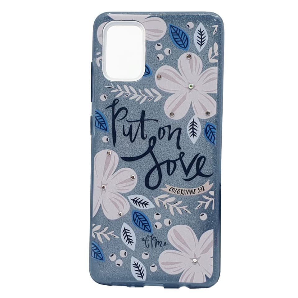 Husa Flowers Glitter pentru Samsung Galaxy S20 Ultra, cu mesaj, gri 1