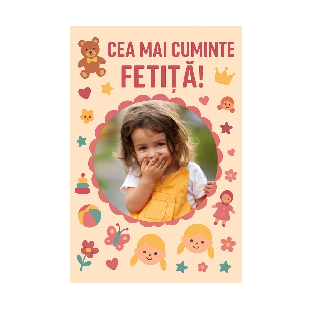 Fotografie magnetica personalizata, 10 x 15 cm, rama Cea mai cuminte fetita! 1