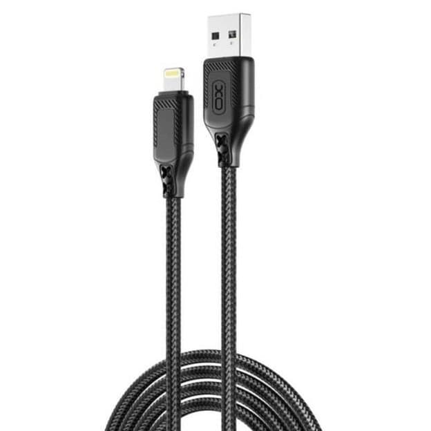 Cablu de date si incarcare Lightning (iPhone) XO NB235,  protectie textila, 1 metru, 2.4A, negru 1