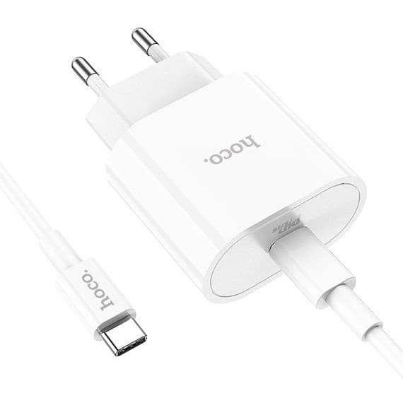 Incarcator casa Hoco C94A, 1 x USB-C PD 20W/3A, cablu Type-C inclus, incarcare rapida, albe 1