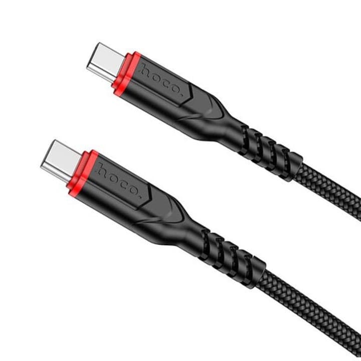 Cablu de date si incarcare Hoco X59, Type-C to Type-C, PD60W/3A, cablu impletit, 1 metru, rosu 1
