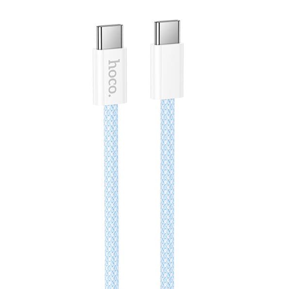 Cablu de date si incarcare HOCO, Type-C to Type-C, 60W, 1 metru, incarcare rapida, imbracat in material textil, albastru 1