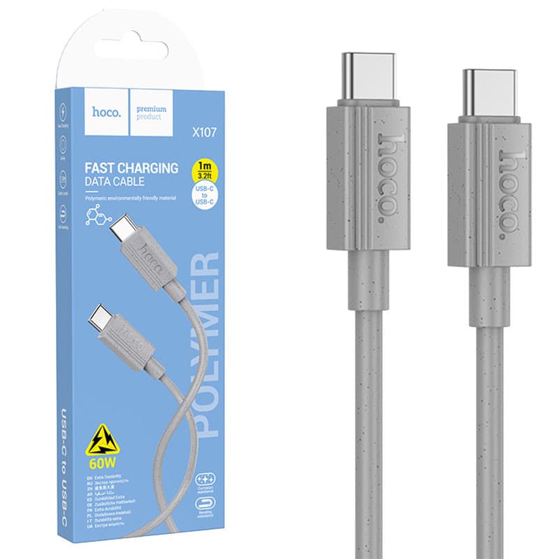 Cablu de date si incarcare Hoco X107, Type-C to Type-C, PD60W, QC3.0, 3A, 1 m, incarcare rapida, gri 1