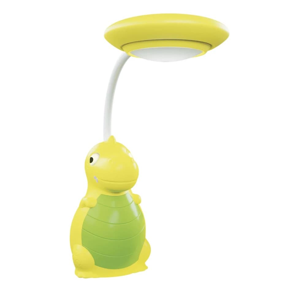 Lampa LED cu suport creioane si ascutitoare, functie lampa de veghe, dinozaur galben 1