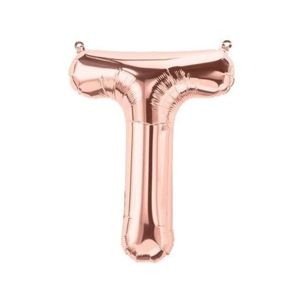 Balon din folie metalizata, 35 cm, rose gold, litera T 1