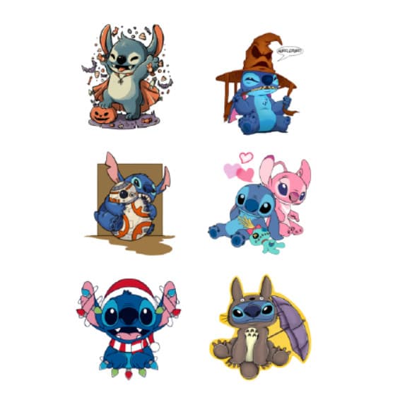 Set 6 stickere cu Stitch, hartie foto autoadeziva Sticker Glossy, aprox. 8 x 6 cm 1
