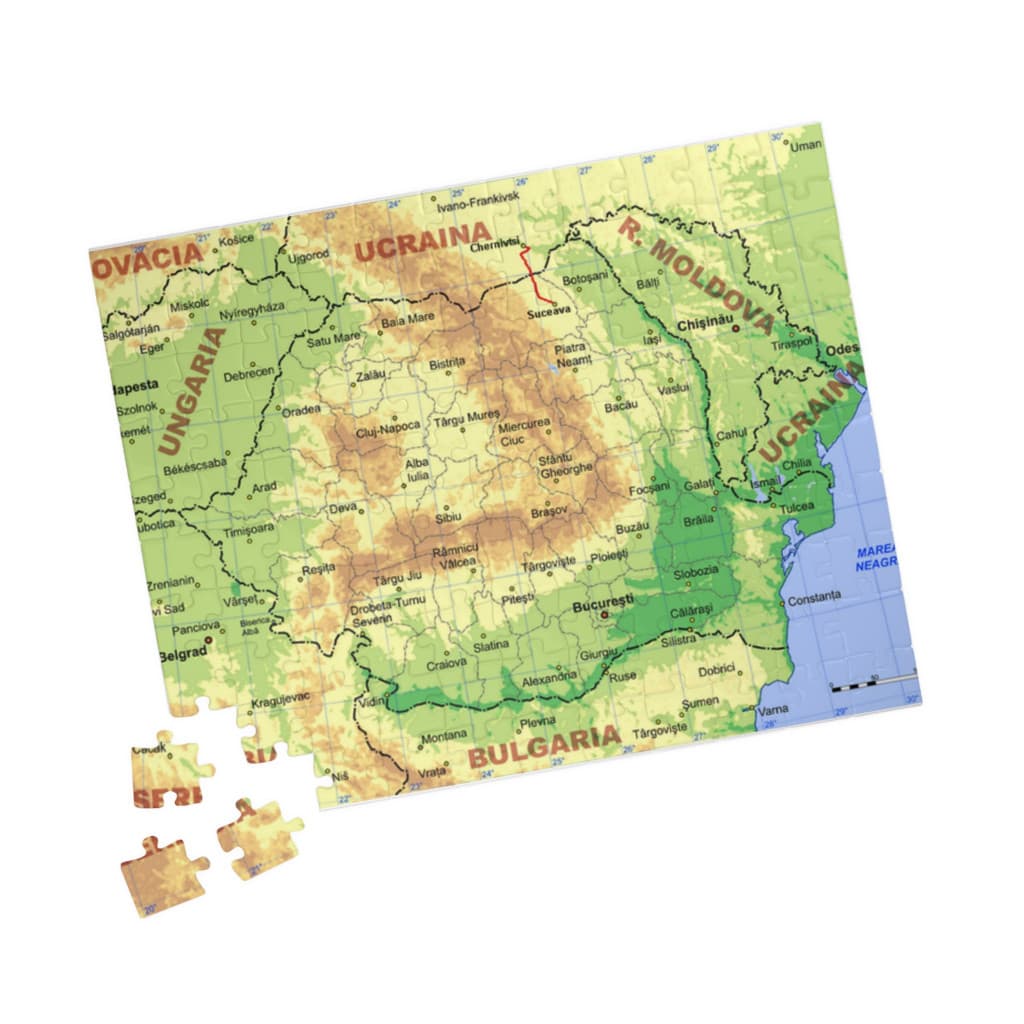 Puzzle 120 piese, 20 x 29 cm, carton alb perlat, harta Romaniei 1