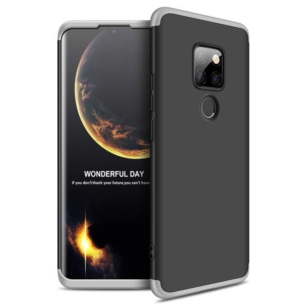 Husa Full cover GKK (fata + spate) pentru Huawei Mate 20, neagra/argintie 1