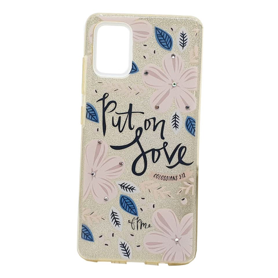 Husa Flowers Glitter pentru Samsung Galaxy S20 Ultra, cu mesaj, aurie 1