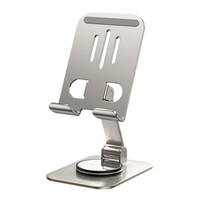 Suport birou Andowl Q-ZJ555, compatibil telefon sau tableta, universal, metalic, rotire 360 grade, argintiu 1