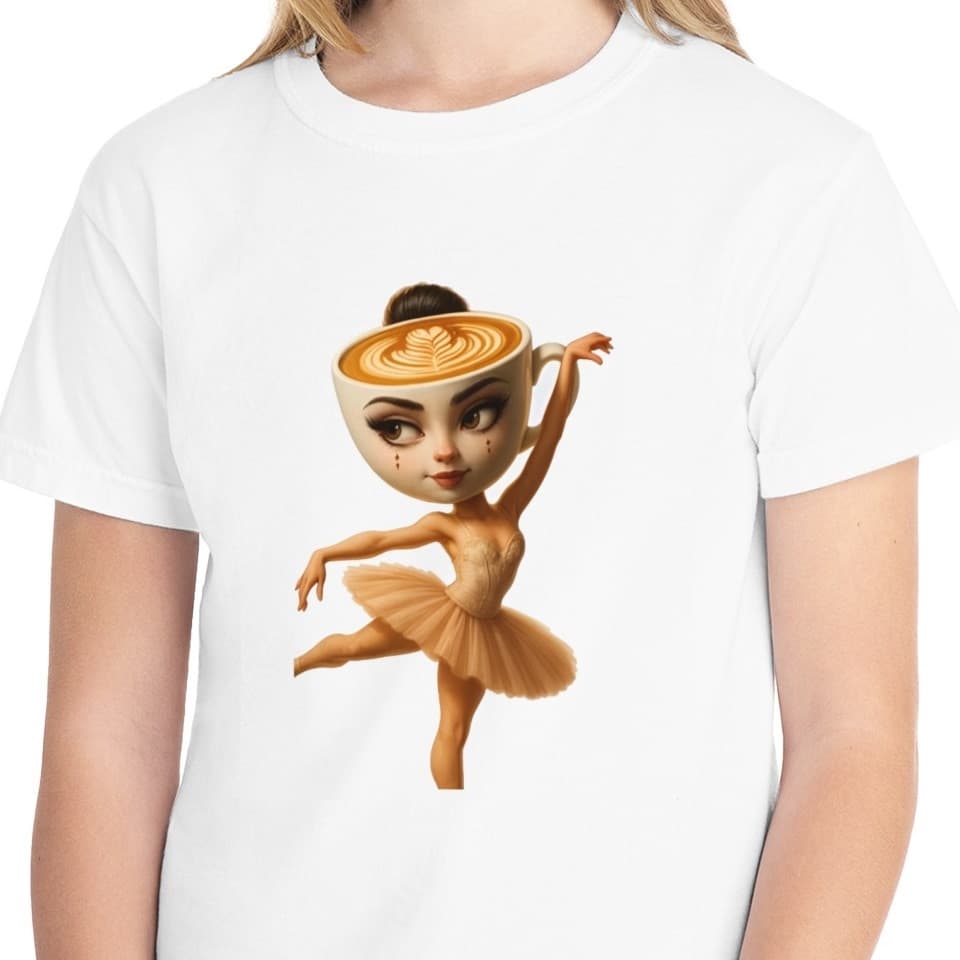 Tricou personalizat alb, copii/adulti, design Ballerina Cappuccina 2, modal, diverse marimi 1