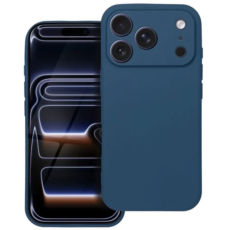 Husa Apple iPhone 17 Pro, Luxury Silicone, protectie camera, catifea in interior, albastru inchis 1