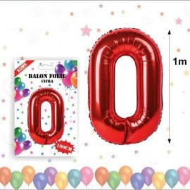 Balon din folie metalizata, 100 cm, rosu, cifra 0 1