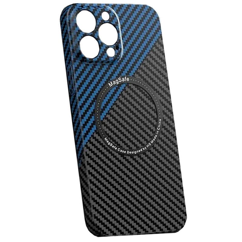 Husa Apple iPhone 13, iPefet Carbon, textura kevlar, Magsafe, negru/albastru 1