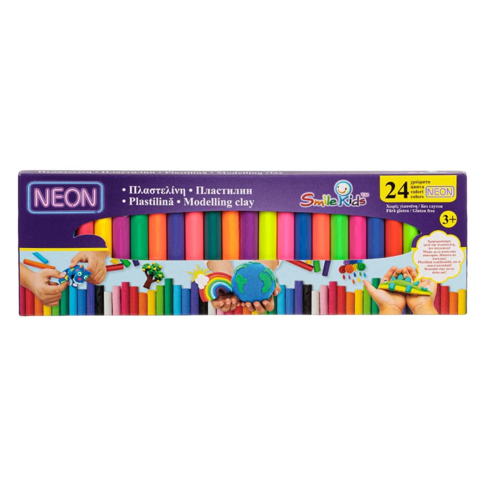 Set plastilina Smile Kids, 24 culori neon, 500 grame 1