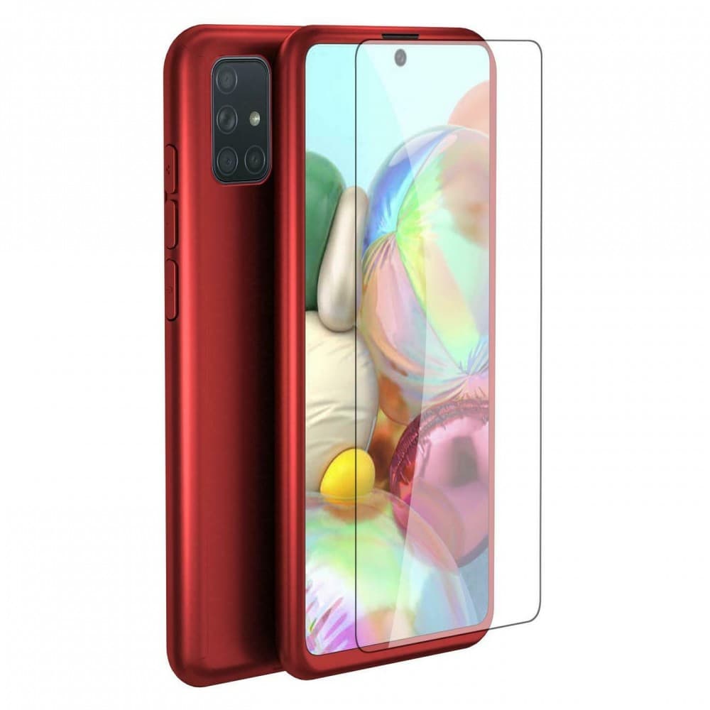 Husă Full Cover 360° pentru Xiaomi Redmi Note 9S (față + spate + sticlă), rosie 1