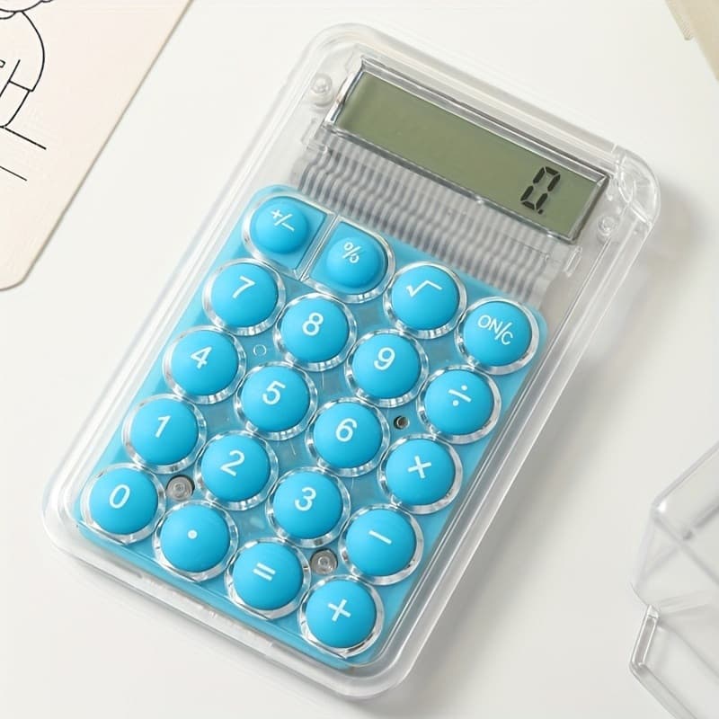 Mini calculator de birou Karuida KK-506,  8 caractere, carcasa transparenta, butoane albastre 1