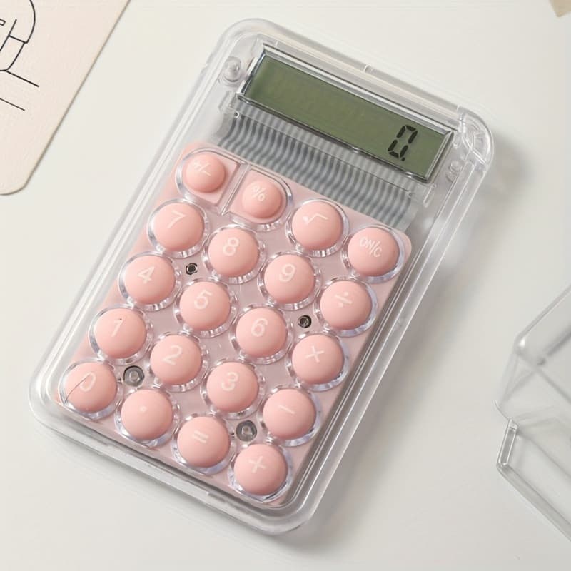 Mini calculator de birou Karuida KK-506,  8 caractere, carcasa transparenta, butoane roz 1