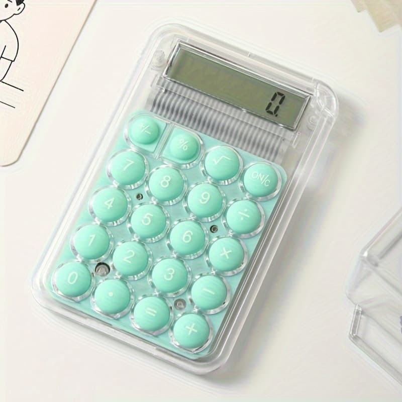 Mini calculator de birou Karuida KK-506,  8 caractere, carcasa transparenta, butoane verzi 1