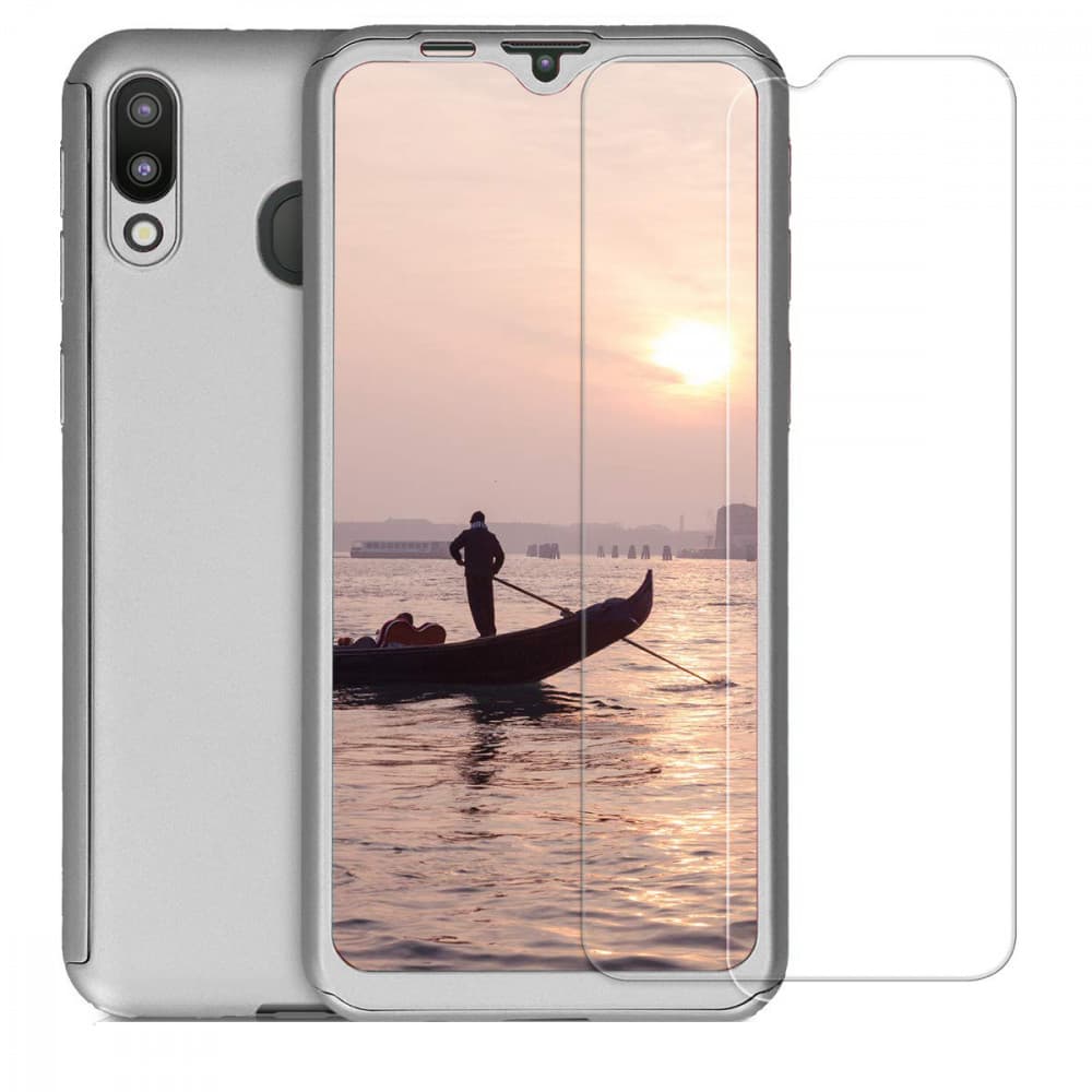 Husă Full Cover 360° pentru Samsung Galaxy A20s (față + spate + sticlă), argintie 1