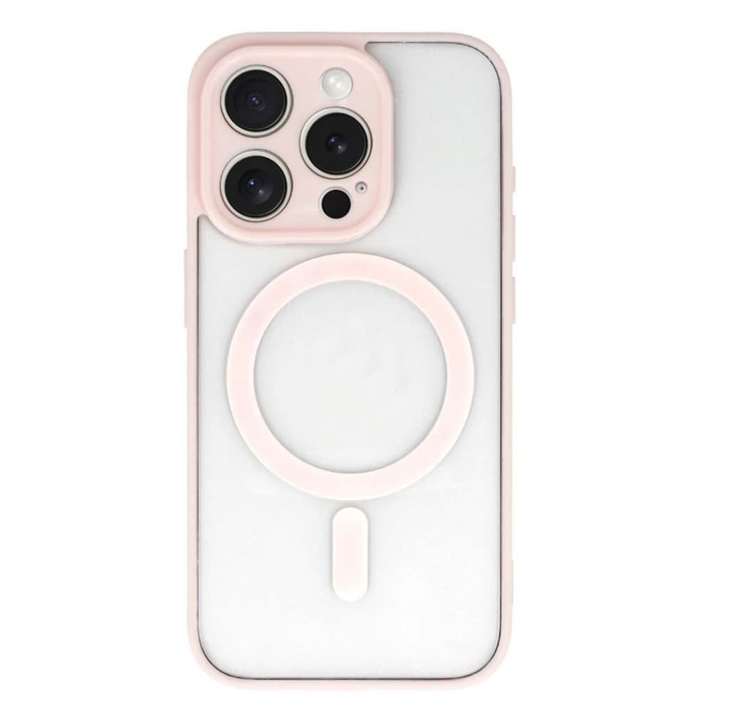 Husa Apple iPhone 15, Magsafe Colorful, spate transparent acryl, margini TPU roz 1