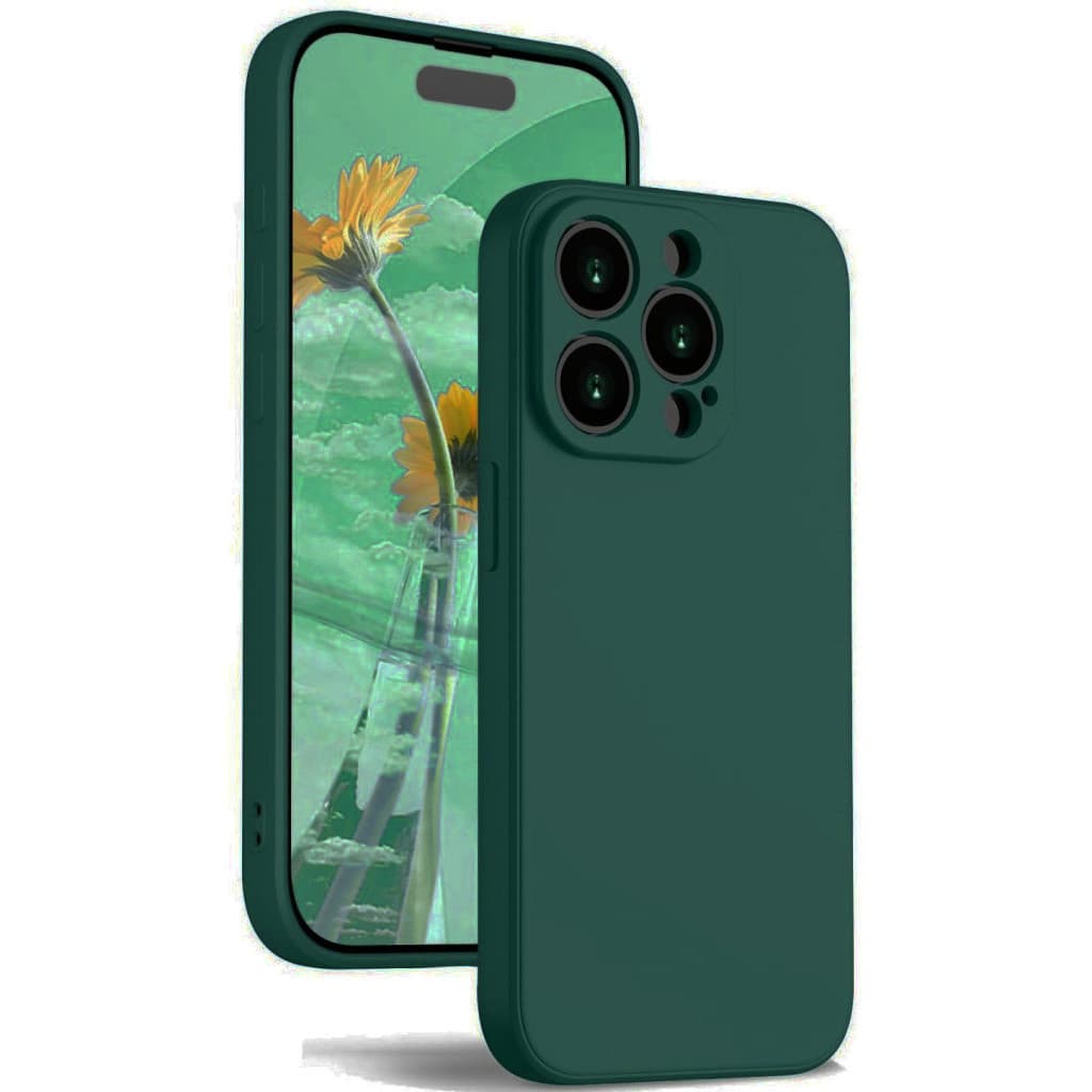 Husa Apple iPhone 14 Pro Max, Luxury Silicone, catifea in interior, protectie camere, verde inchis 1