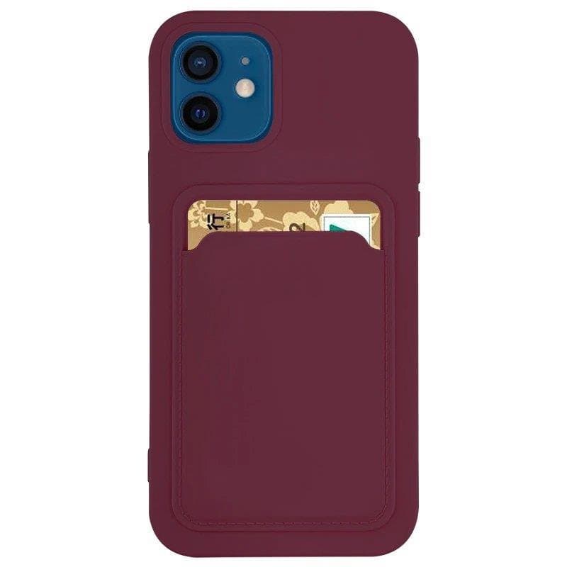 Husa protectie Card Case pentru Apple iPhone 12 Pro, buzunar pentru carduri/cartele, rosu burgundy 1