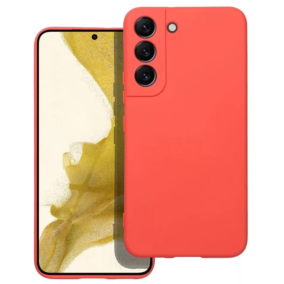 Husa Samsung Galaxy S21 FE, Luxury Silicone, protectie camera, catifea in interior, rosu piersica 1