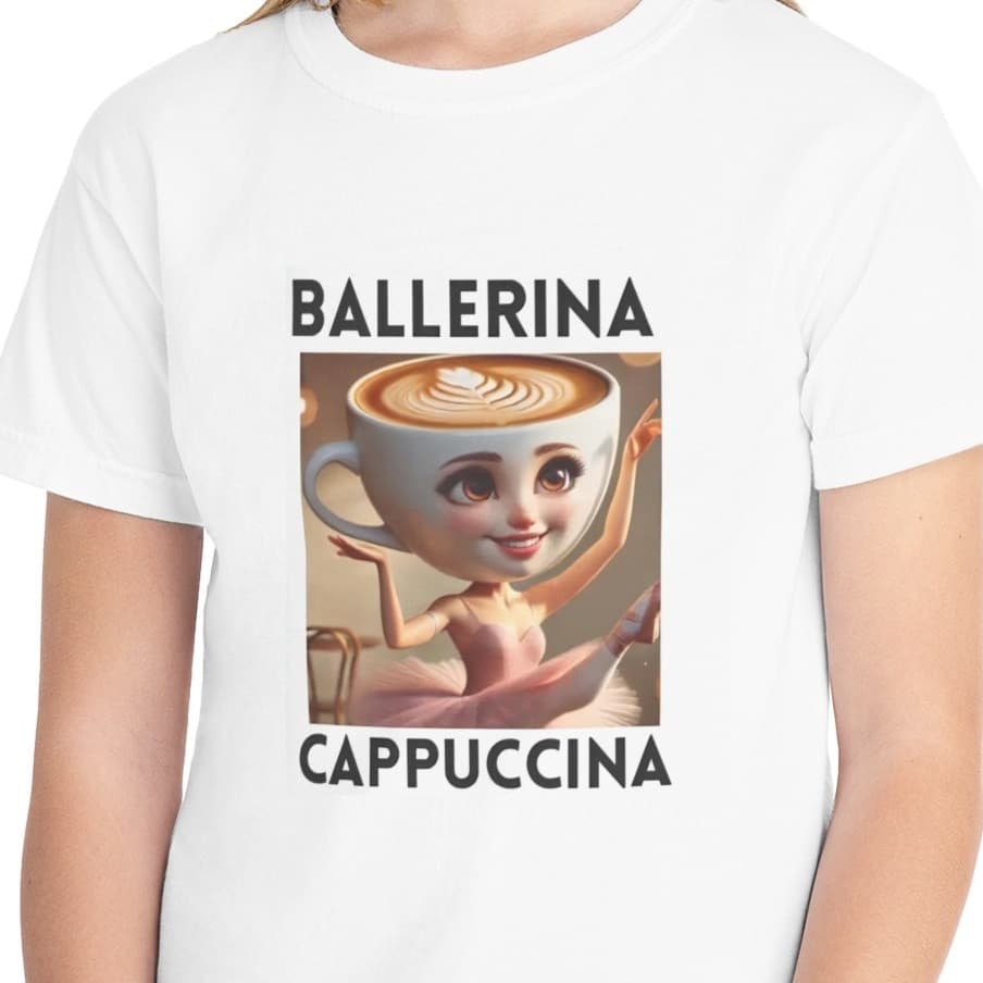 Tricou personalizat alb, copii/adulti, design Ballerina Cappuccina 1, modal, diverse marimi 1