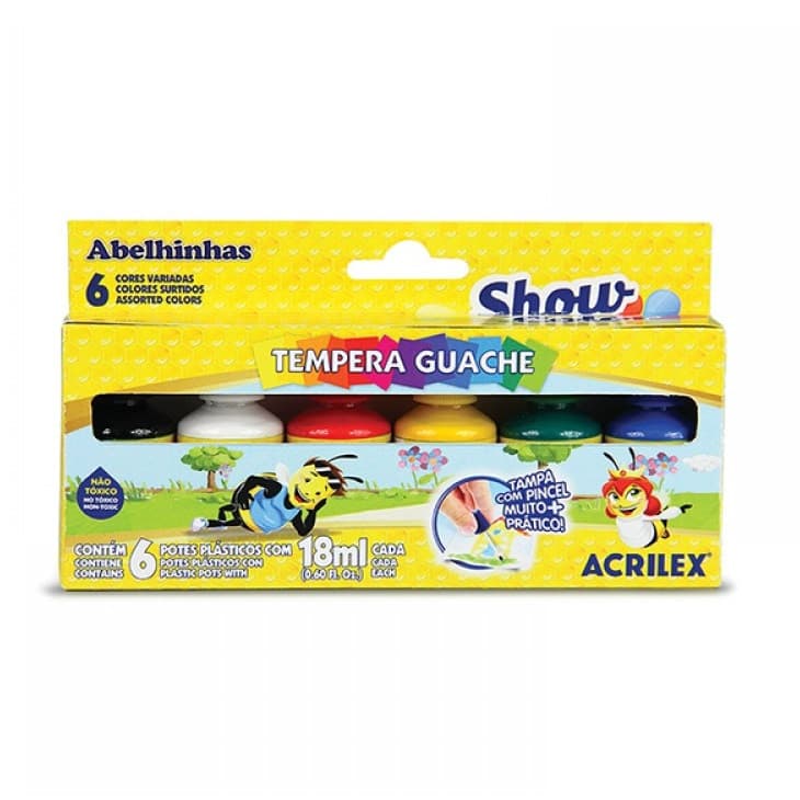 Acuarele Guase Acrilex, 6 culori x 18 ml, capac cu pensula inclusa 1