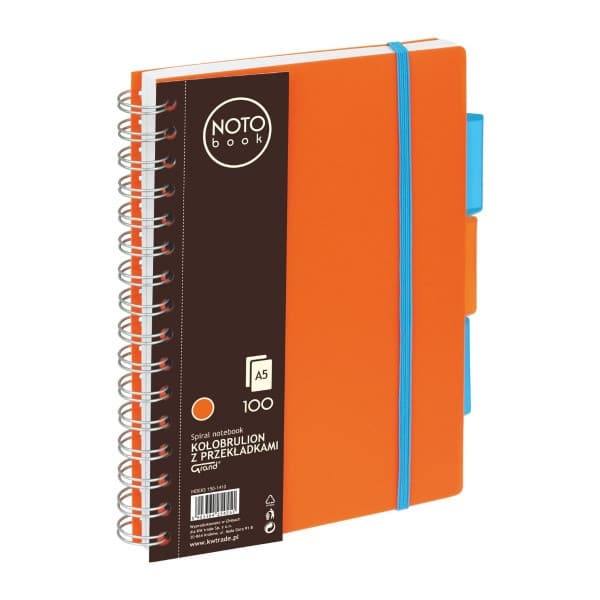 Caiet cu spira A5 Grand, 100 file, matematica, colturi rotunjite, coperta plastic, portocalie 1