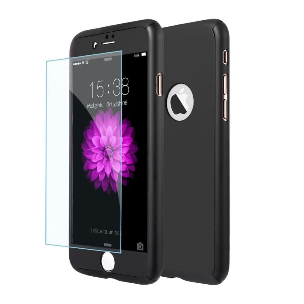 Husă Full Cover 360° pentru Apple iPhone 6/6S (față + spate + sticlă), neagră 1