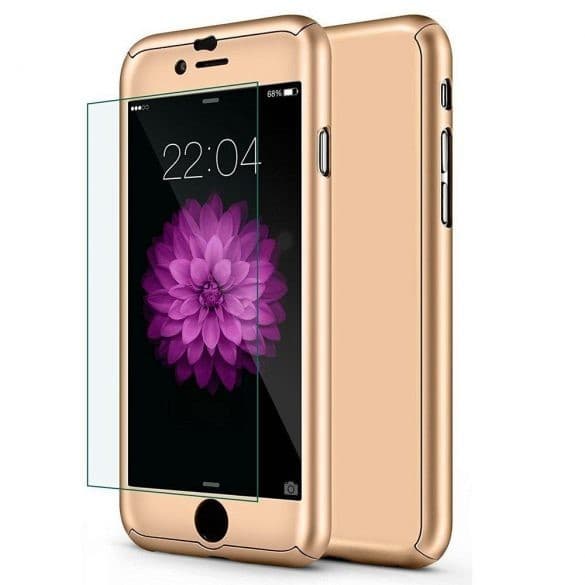 Husă Full Cover 360° pentru Apple iPhone 7 (față + spate + sticlă), aurie 1