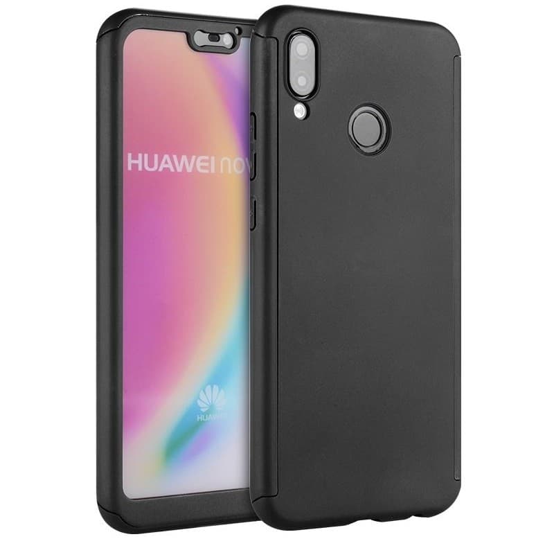 Husă Full Cover 360° pentru Huawei P20 Lite (față + spate + sticlă), neagră 1