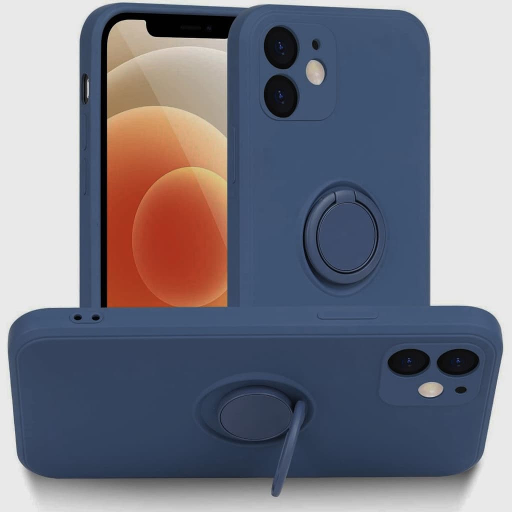 Husa Apple iPhone 12, Ring Silicone, suport sustinere rotativ, catifea in interior, albastru navi 1