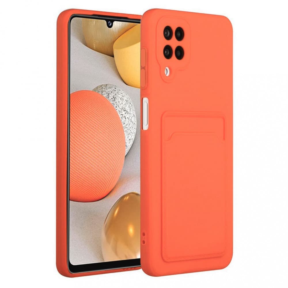 Husa Samsung Galaxy A12, Card Case, suport pentru carduri/cartele, portocalie 1