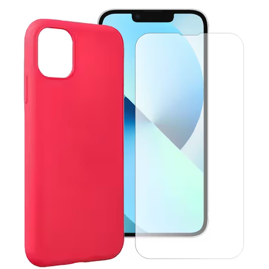 Set folie si husa Apple iPhone 11 Pro Max, sticla transparenta si Matt TPU, rosie 1