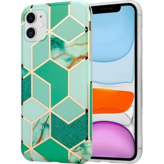 Husa protectie compatibila cu Samsung Galaxy S21 Ultra Soft IMD TPU Marble Geometric Verde 1