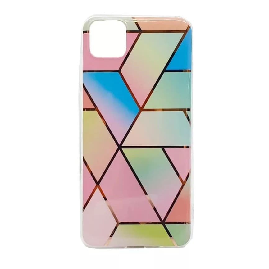 Husa protectie compatibila cu Huawei P Smart 2021 Soft IMD TPU Marble Geometric Roz 1