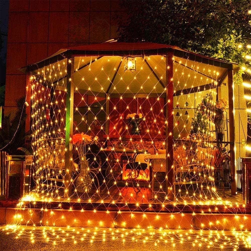 Instalatie Craciun tip plasa, 1.5 x 1.5 m, 120 led-uri, alb cald, 8 jocuri de lumini, transformator fara telecomanda, interconectabila 1