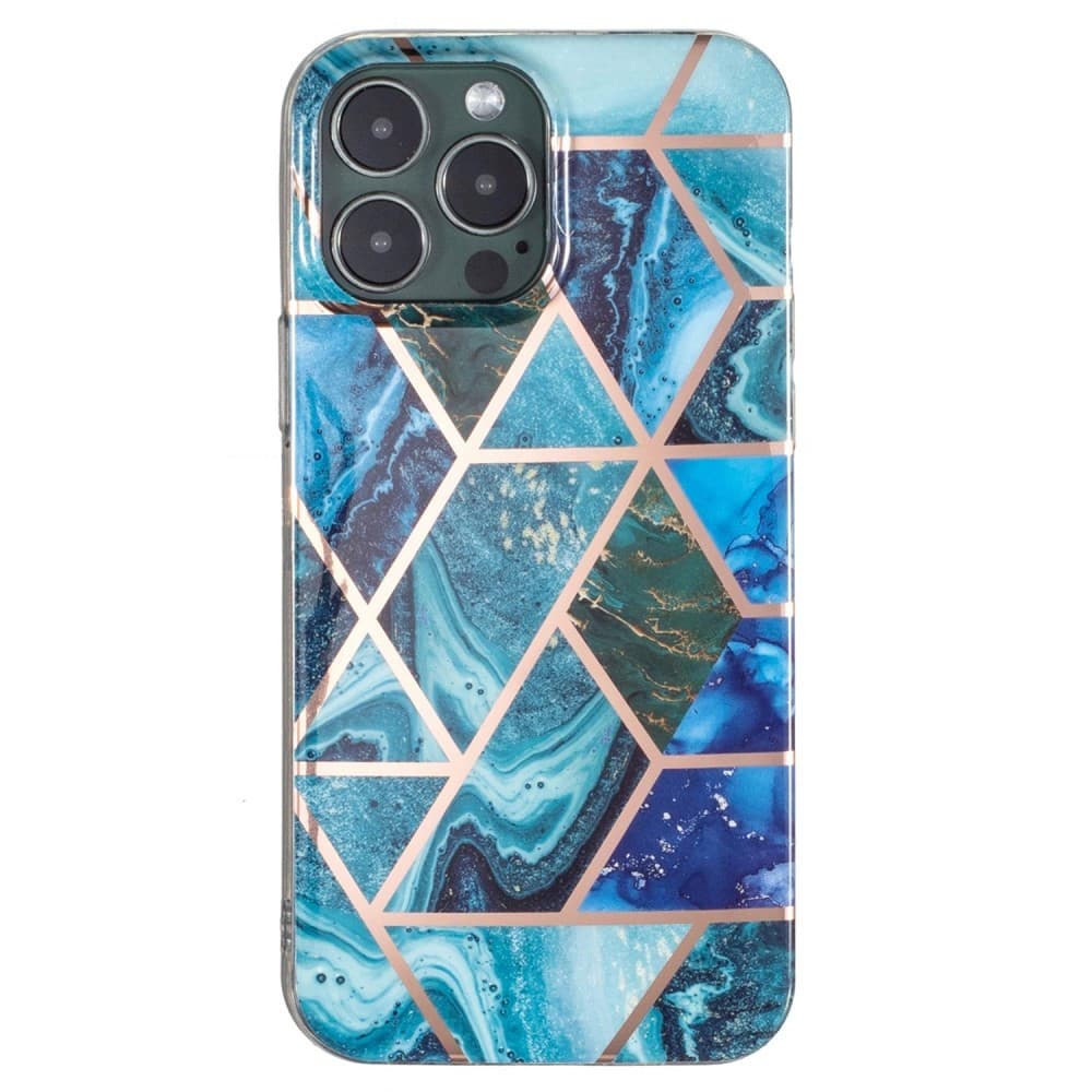 Husa protectie compatibila cu Huawei P30 Lite Soft IMD TPU Marble Geometric Albastru 1
