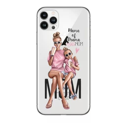 Husa Apple iPhone 13 Pro, Printed Glass, sticla + TPU, model Mama of Drama 1