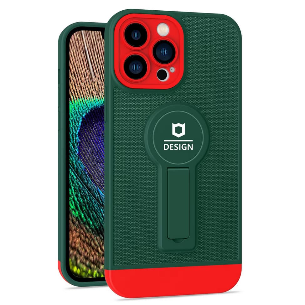 Husa Apple iPhone 11 Pro Max, Armor Design, functie stand, insertie metalica pentru suport auto magnetic, verde/rosu 1