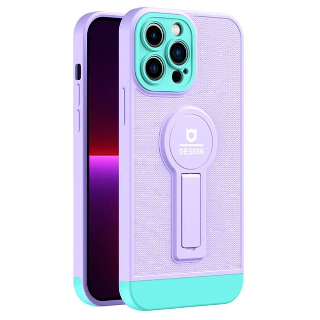 Husa Apple iPhone 12 Pro Max, Armor Design, functie stand, insertie metalica pentru suport auto magnetic, lila/turcoaz 1