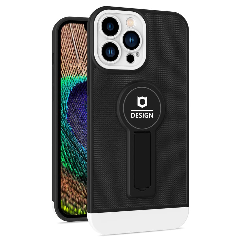 Husa Apple iPhone 13 Pro, Armor Design, functie stand, insertie metalica pentru suport auto magnetic, negru/alb 1
