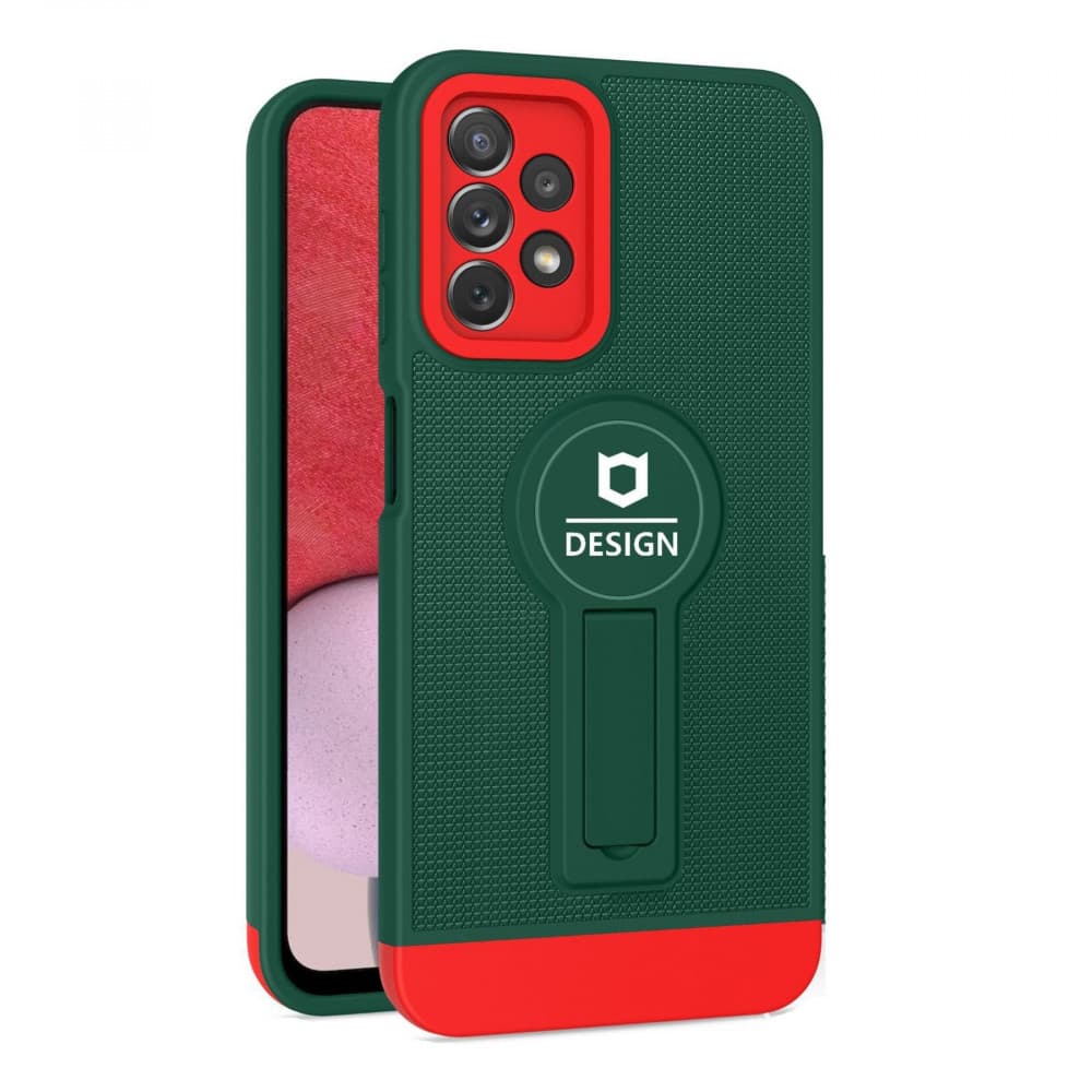 Husa Samsung Galaxy A13 4G, Armor Design, functie stand, insertie metalica pentru suport auto magnetic, verde/rosu 1